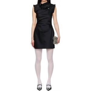 NEW SHUSHU/TONG floral appliqué mini dress in black